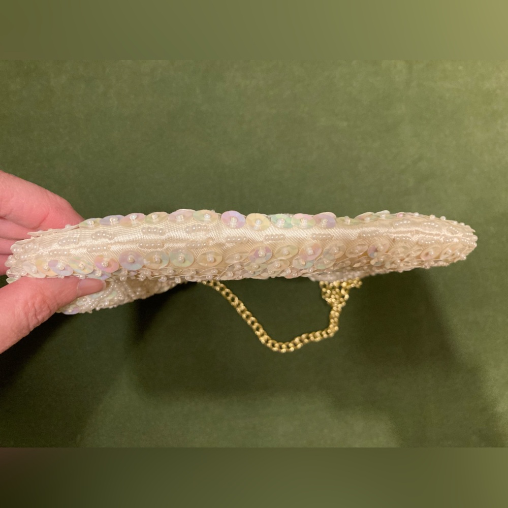 Iridescent Beaded & Sequin Evening Bag Snowflake Starfish Pastels Teardrop 60s - Picture 9 of 10